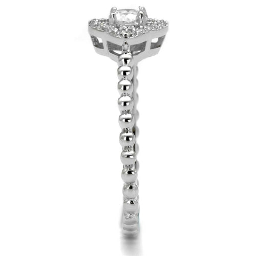 Rhodium 925 Sterling Silver Ring with AAA Grade CZ  in Clear