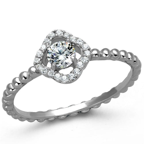Rhodium 925 Sterling Silver Ring with AAA Grade CZ  in Clear