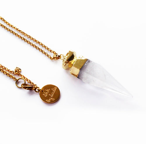 Gold Plated Crystal Wand Necklace – Healing Energy Jewelry