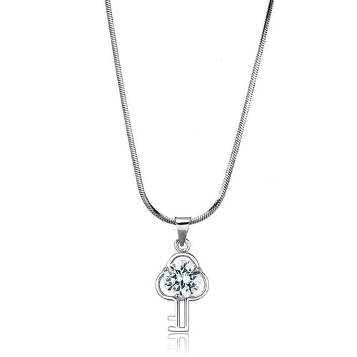 Rhodium Brass Chain Pendant with AAA Grade CZ  in Clear