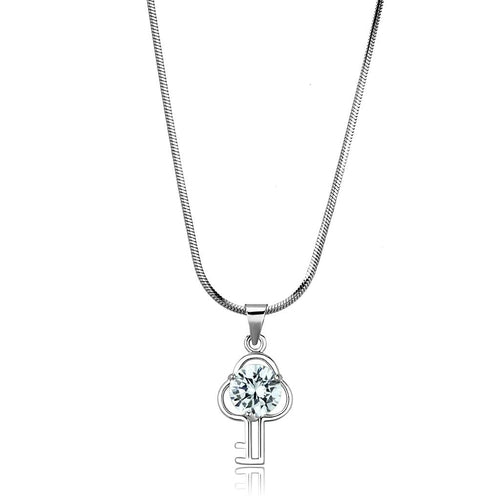 Rhodium Brass Chain Pendant with AAA Grade CZ  in Clear