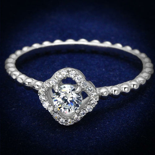 Rhodium 925 Sterling Silver Ring with AAA Grade CZ  in Clear